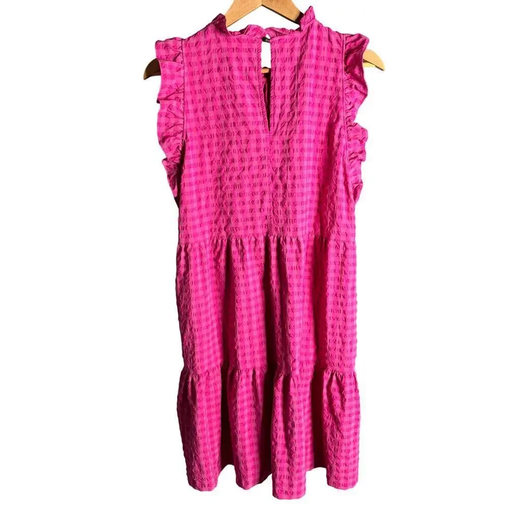 Anthropologie Maeve Lida Ruffled Mini Dress Pink Gingham Size L - Picture 4 of 5